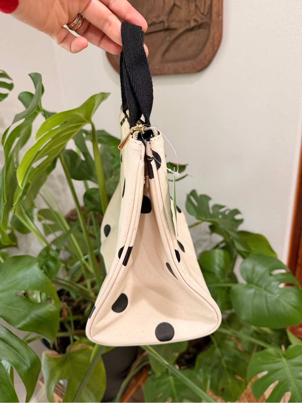 Kate Spade Lunch Tote Polka Dot Canvas Bag NWT Black Cream - Picture 2 of 4